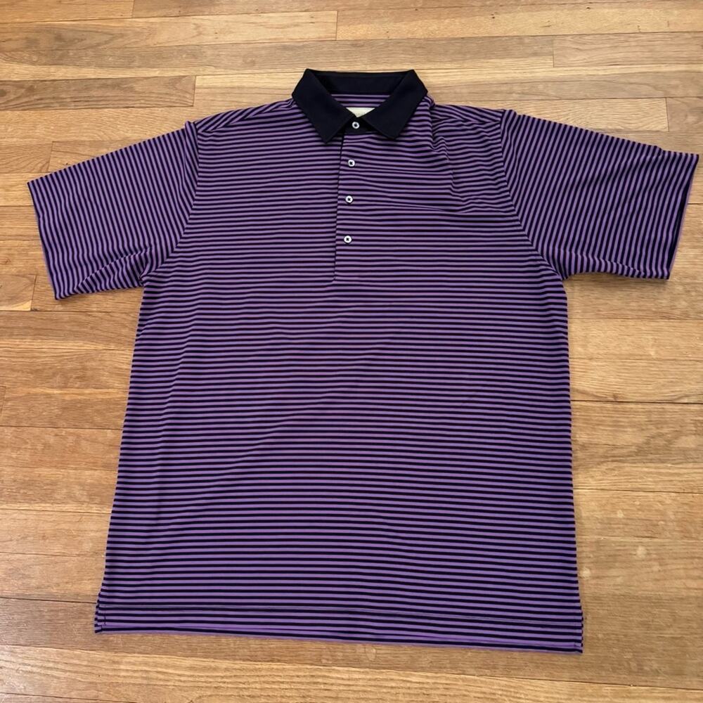 Donald Ross purple black stripe polo three button polo shirt top size large
b40